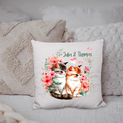 Kissen "Katzenpaar" - personalisiert mit Wunschnamen