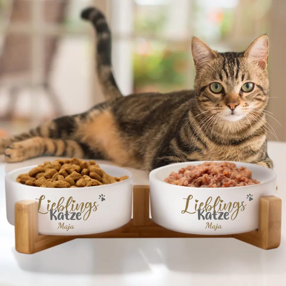 Personalisierte Futternäpfe "Lieblingskatze" mit / ohne Ständer - für Katzen - hochwertige Keramik