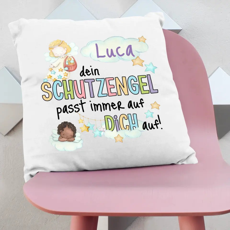 Kissen "Dein Schutzengel passt immer auf dich auf!" personalisiert mit Wunschnamen