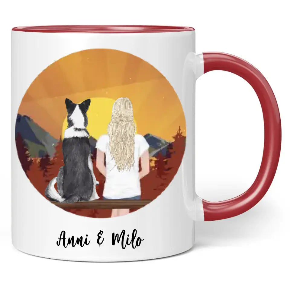 Tasse: Hund & Mädchen - personalisiert mit Hunderasse, Frisuren und Namen