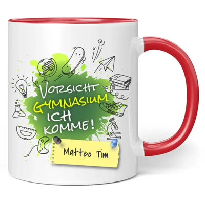 Tasse "Vorsicht Gymnasium ich komme!" personalisiert mit Namen