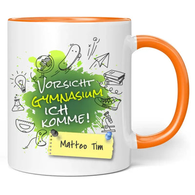 Tasse "Vorsicht Gymnasium ich komme!" personalisiert mit Namen