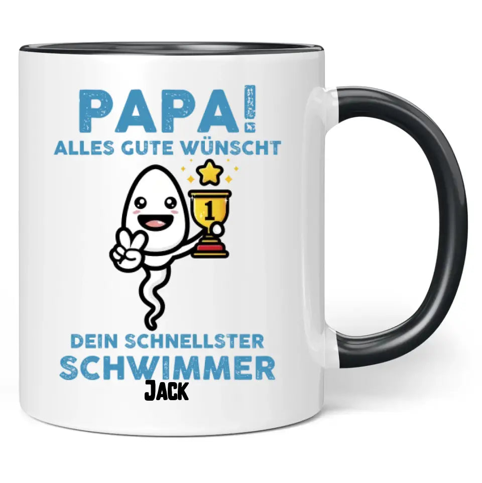 Tasse "Papa! Alles Gute wünscht dir dein schnellster Schwimmer" personalisiert mit Namen