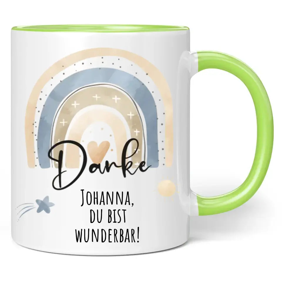 Tasse "Danke" - Regenbogen - personalisiert mit Namen