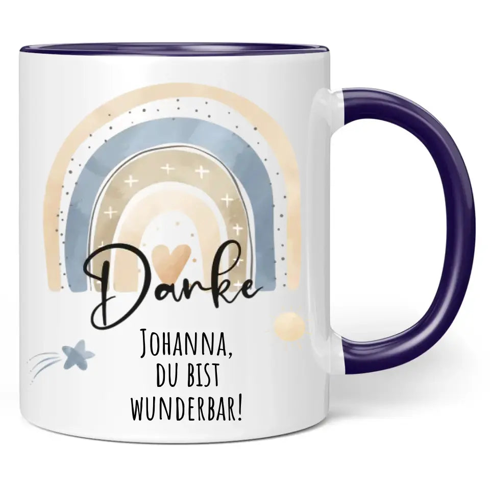 Tasse "Danke" - Regenbogen - personalisiert mit Namen