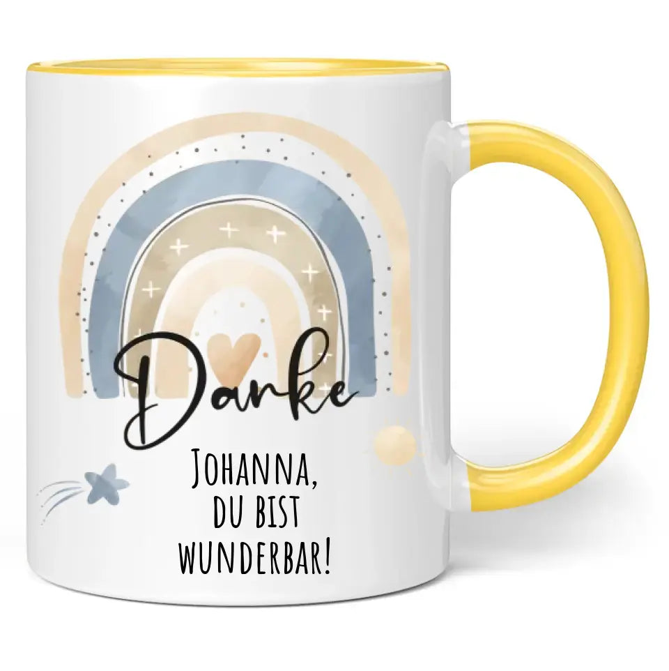 Tasse "Danke" - Regenbogen - personalisiert mit Namen