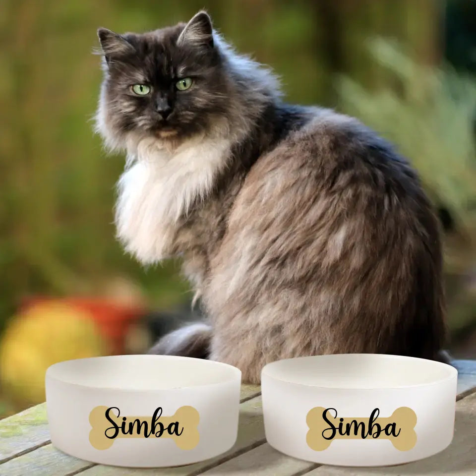 Personalisierte Futternäpfe "Knochen" mit / ohne Ständer - für Hunde und Katzen - hochwertige Keramik