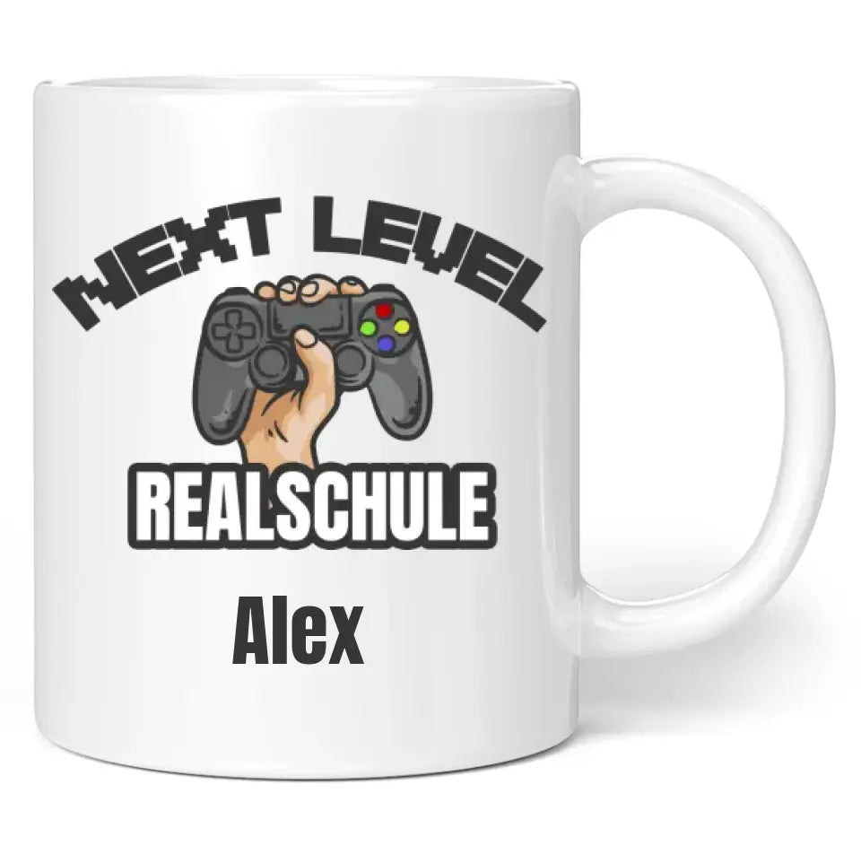 Tasse "Next Level Gymnasium/Realschule" personalisiert mit Wunschname