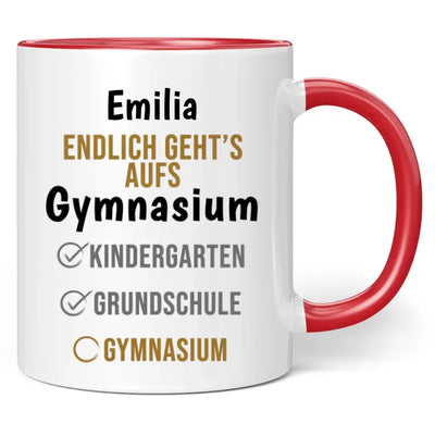 Tasse "Endlich geht's aufs Gymnasium" personalisiert mit Wunschname