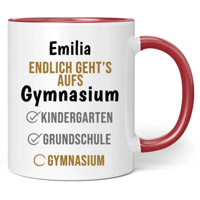 Tasse "Endlich geht's aufs Gymnasium" personalisiert mit Wunschname