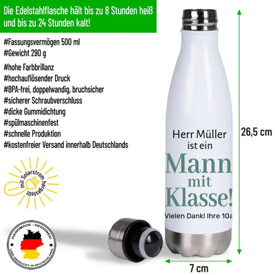 Thermoflasche "Mann/Frau mit Klasse" mit Name + Wunschtext