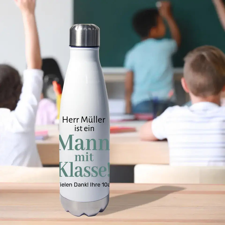 Thermoflasche "Mann/Frau mit Klasse" mit Name + Wunschtext