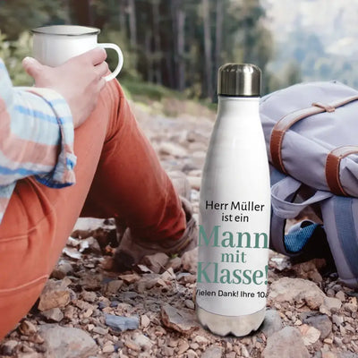 Thermoflasche "Mann/Frau mit Klasse" mit Name + Wunschtext