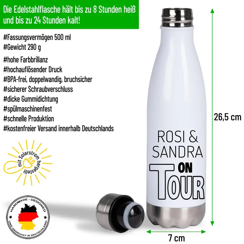 Edelstahl Trinkflasche 500ml - Thermoflasche "On Tour"