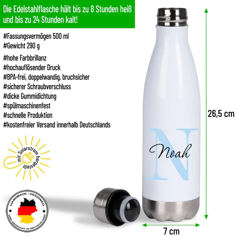 Edelstahl Trinkflasche 500ml - Thermoflasche "Name und Anfangsbuchstabe"