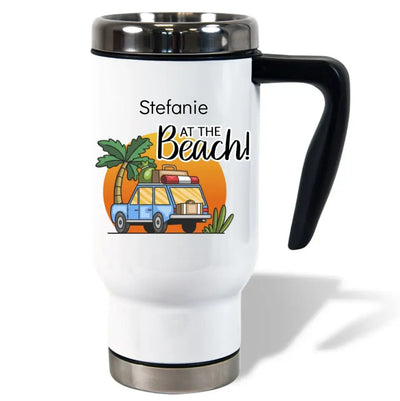 Thermobecher "At the Beach!" personalisiert mit Name