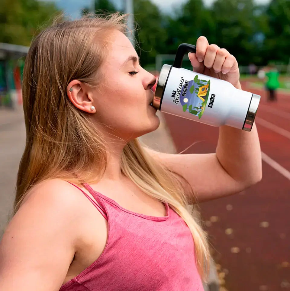 Thermobecher "Das Abenteuer beginnt!" personalisiert mit Name