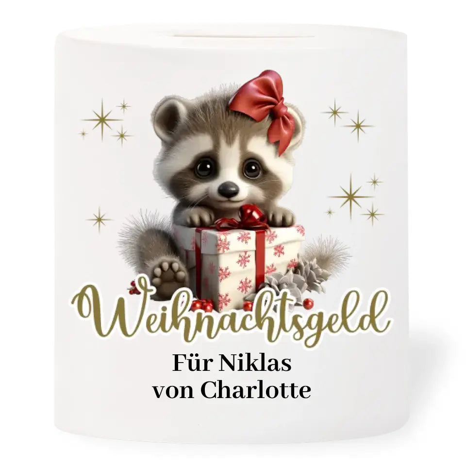 Spardose "Weihnachtsgeld" personalisiert mit Wunschtext