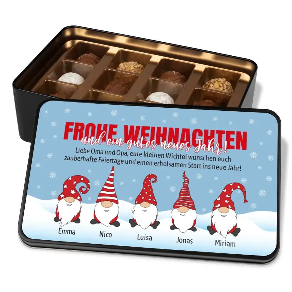 Geschenkdose mit Pralinen personalisiert „Frohe Weihnachten - Wichtel“