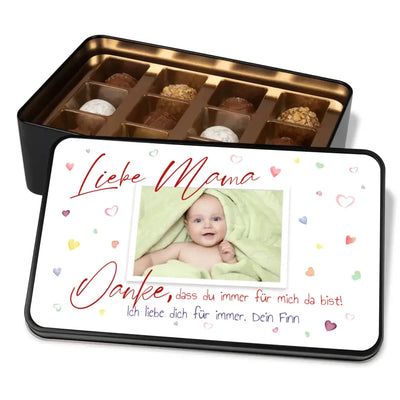 Geschenkdose mit Pralinen personalisiert mit Foto + Wunschtext „Liebe Mama“