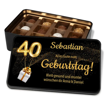 Geschenkdose mit Pralinen personalisiert mit Jahreszahl + Wunschtext „Alles Gute zum Geburtstag!“
