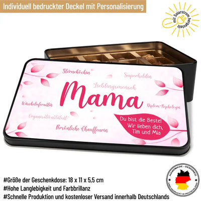 Geschenkdose mit Pralinen personalisiert mit Wunschtext „Mama“