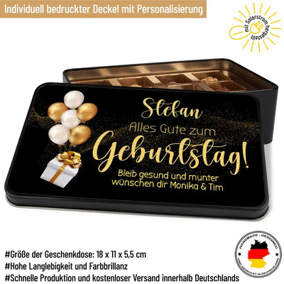 Geschenkdose mit Pralinen personalisiert mit Name + Wunschtext „Alles Gute zum Geburtstag“