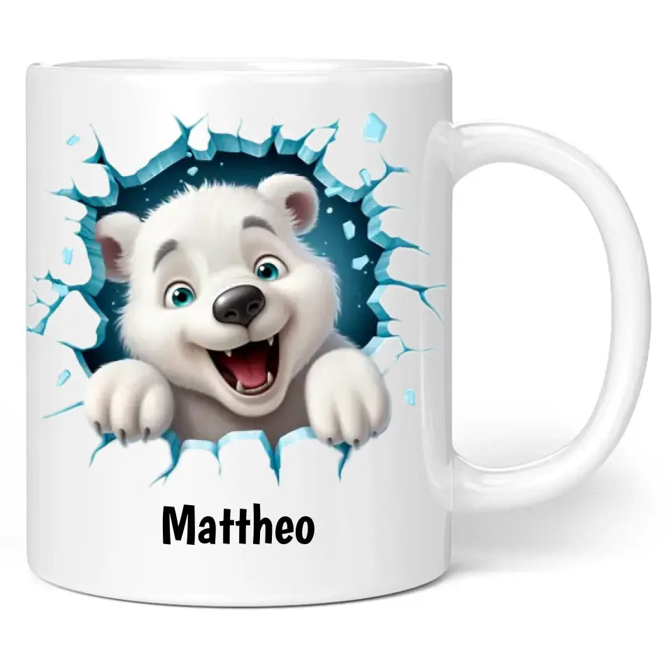 Tasse "Eisbär" - 3D Motiv - personalisiert mit Name