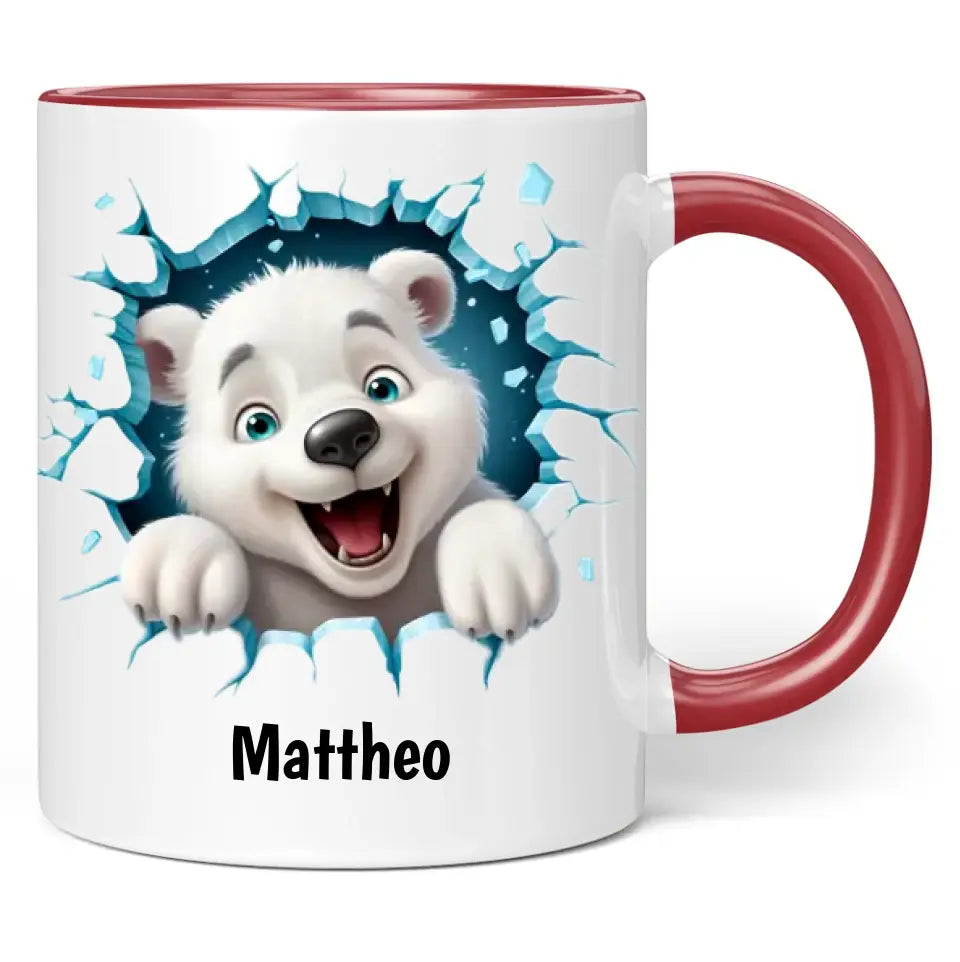 Tasse "Eisbär" - 3D Motiv - personalisiert mit Name