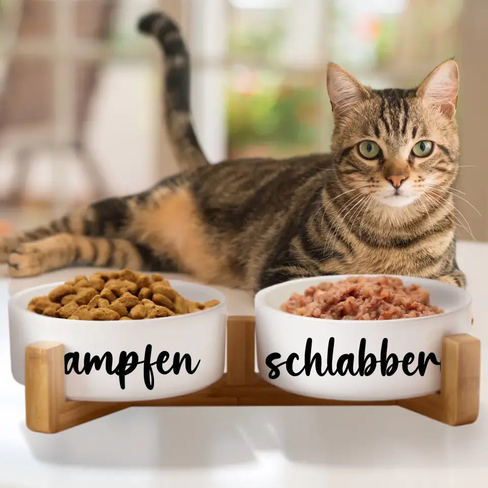 Futternäpfe "Mampfen & Schlabbern" mit / ohne Ständer - für Hunde und Katzen - hochwertige Keramik