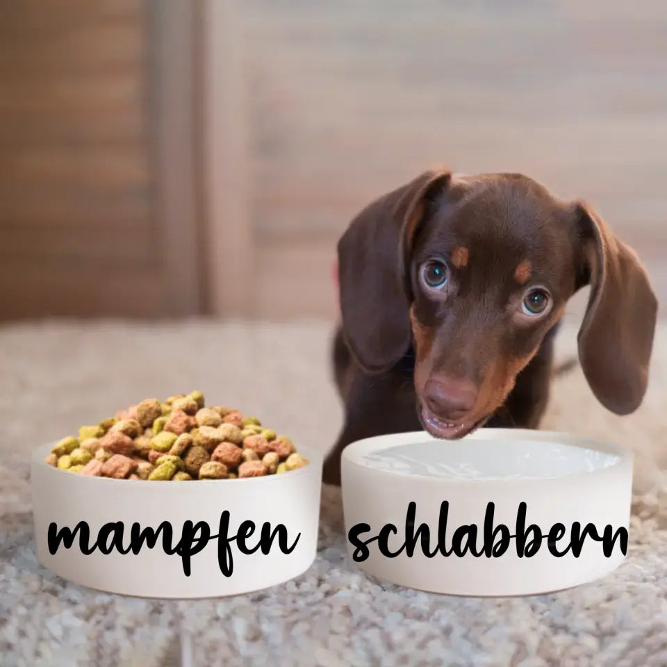 Futternäpfe "Mampfen & Schlabbern" mit / ohne Ständer - für Hunde und Katzen - hochwertige Keramik