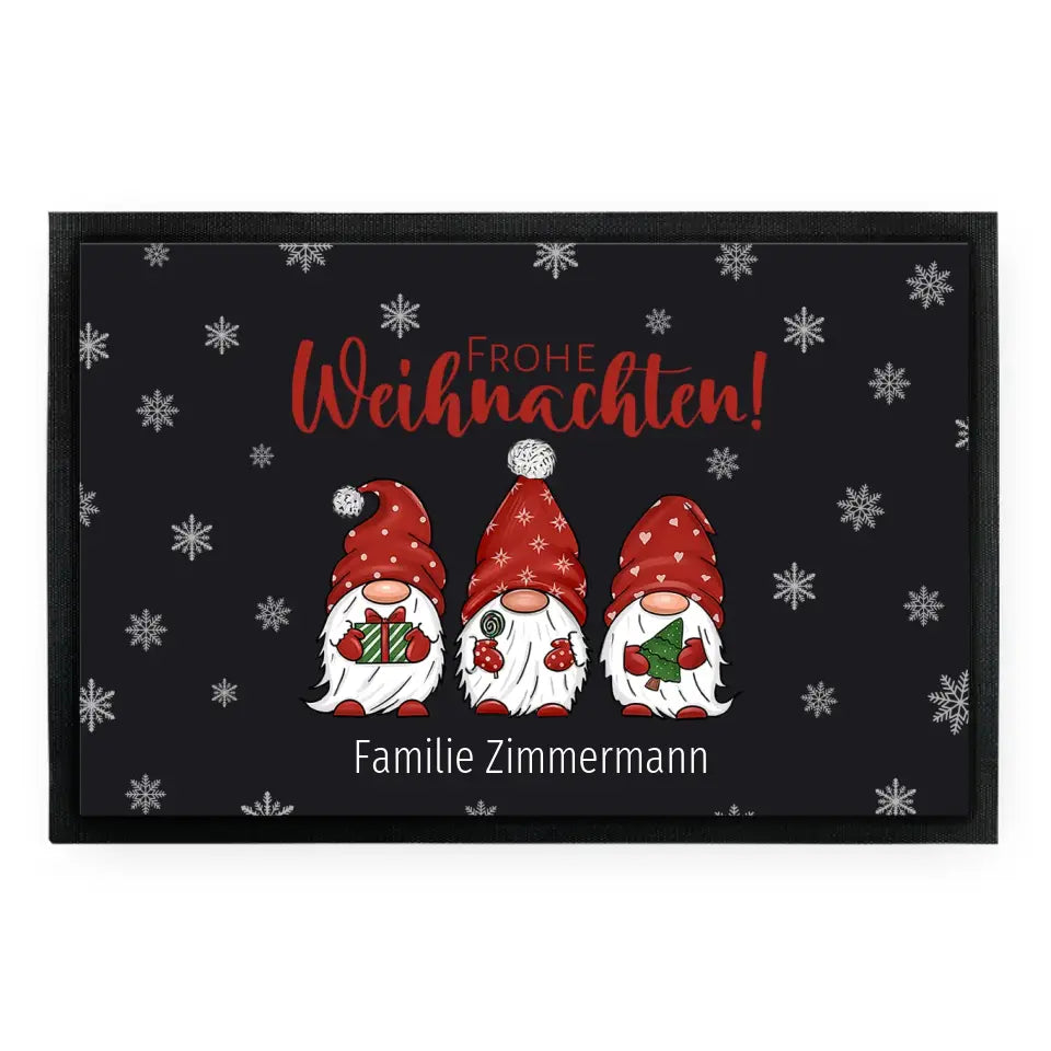Fußmatte "Frohe Weihnachten - 3 Wichtel" mit Wunschtext