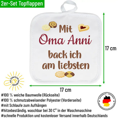 2er Set Topflappen "Mit Wunschname back ich am liebsten"