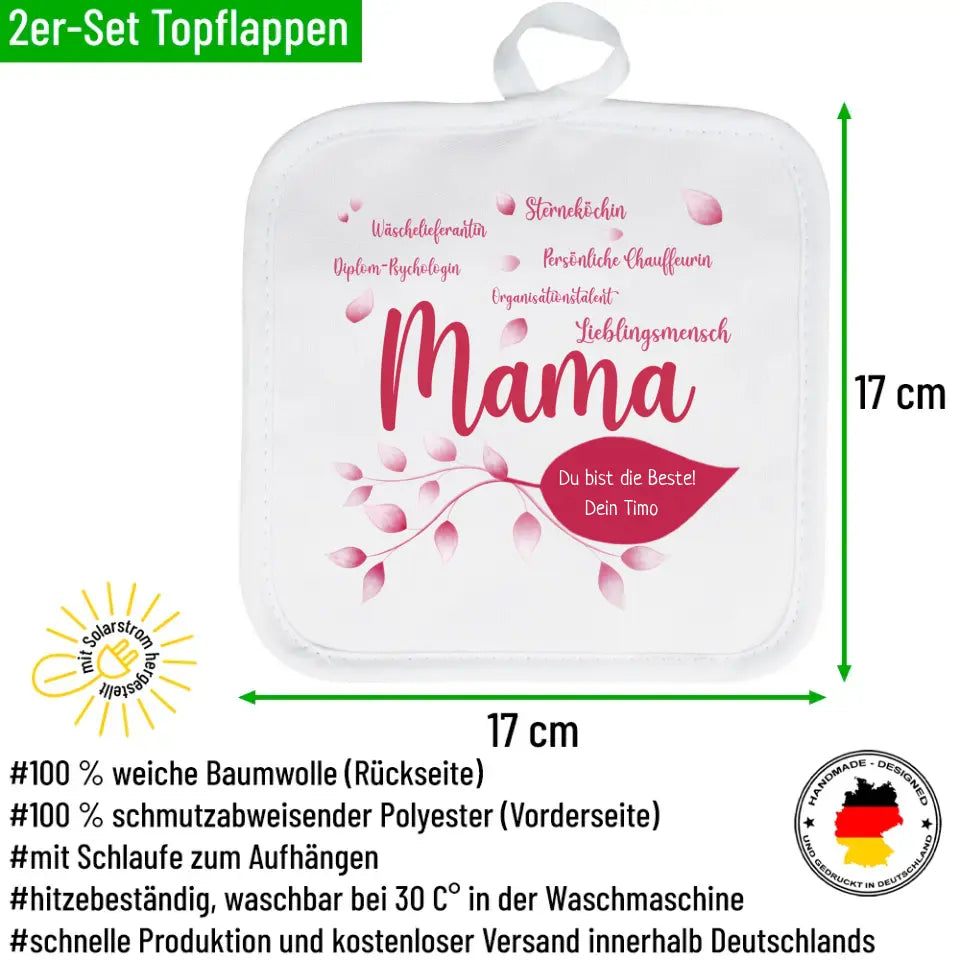 2er Set Topflappen "Mama" personalisiert mit Wunschtext