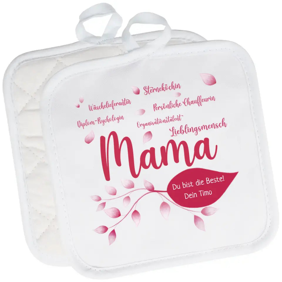 2er Set Topflappen "Mama" personalisiert mit Wunschtext
