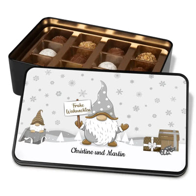Geschenkdose mit Pralinen personalisiert „Frohe Weihnachten - Goldwichtel“