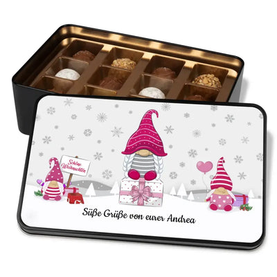 Geschenkdose mit Pralinen personalisiert „Frohe Weihnachten - Wichtel Rosa“ mit Wunschtext