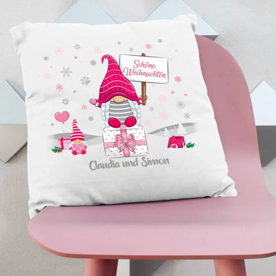 Kissen "Frohe Weihnachten Rosa-Wichtel" personalisiert mit Wunschtext