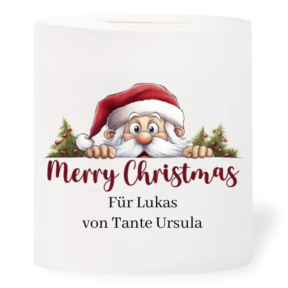 Spardose "Merry Christmas-Weihnachtsmann" personalisiert mit Wunschtext