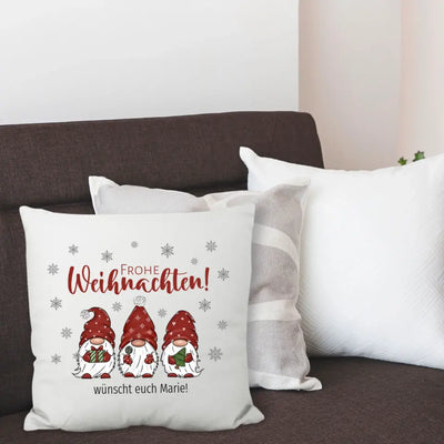 Kissen "Frohe Weihnachten-3 Wichtel" personalisiert mit Wunschtext