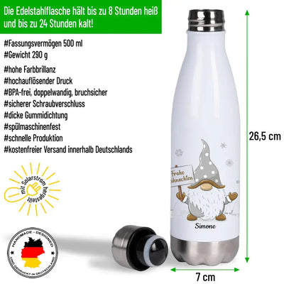 Edelstahl Trinkflasche 500ml - Thermoflasche "Goldwichtel" mit Wunschname