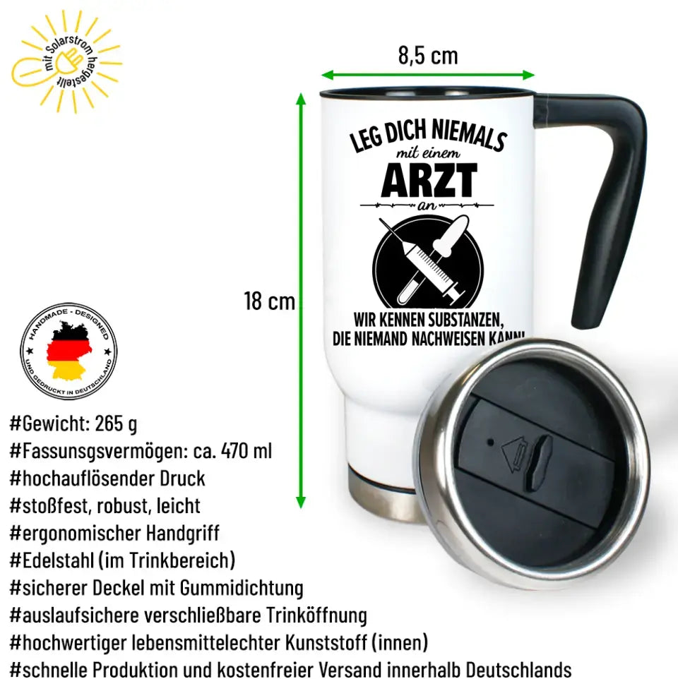 Thermobecher "Leg dich niemals mit Wunschberuf an."