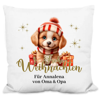 Kissen "Frohe Weihnachten" (Hunde-Motiv) personalisiert mit Wunschtext