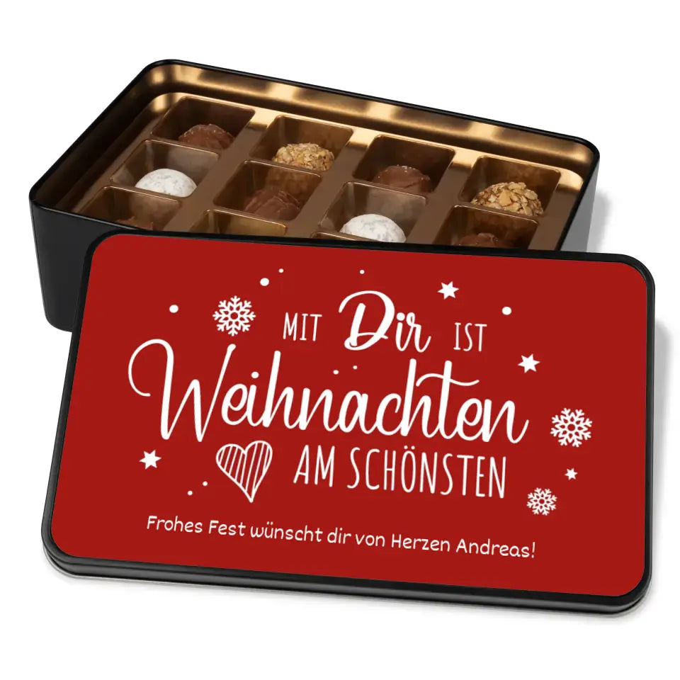 Geschenkdose mit Pralinen personalisiert „Mit dir ist Weihnachten am schönsten"