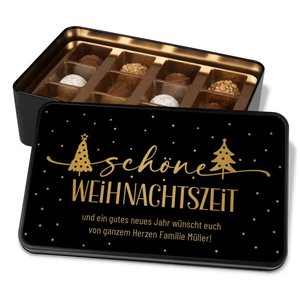 Geschenkdose mit Pralinen personalisiert „Schöne Weihnachtszeit"