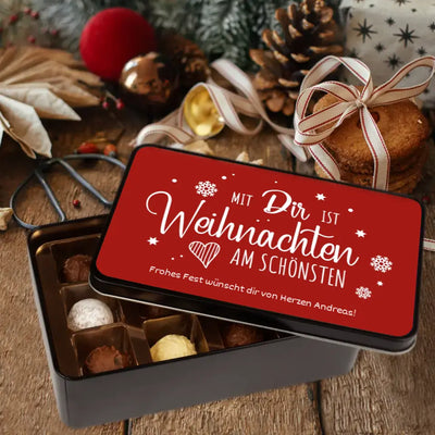 Geschenkdose mit Pralinen personalisiert „Mit dir ist Weihnachten am schönsten"