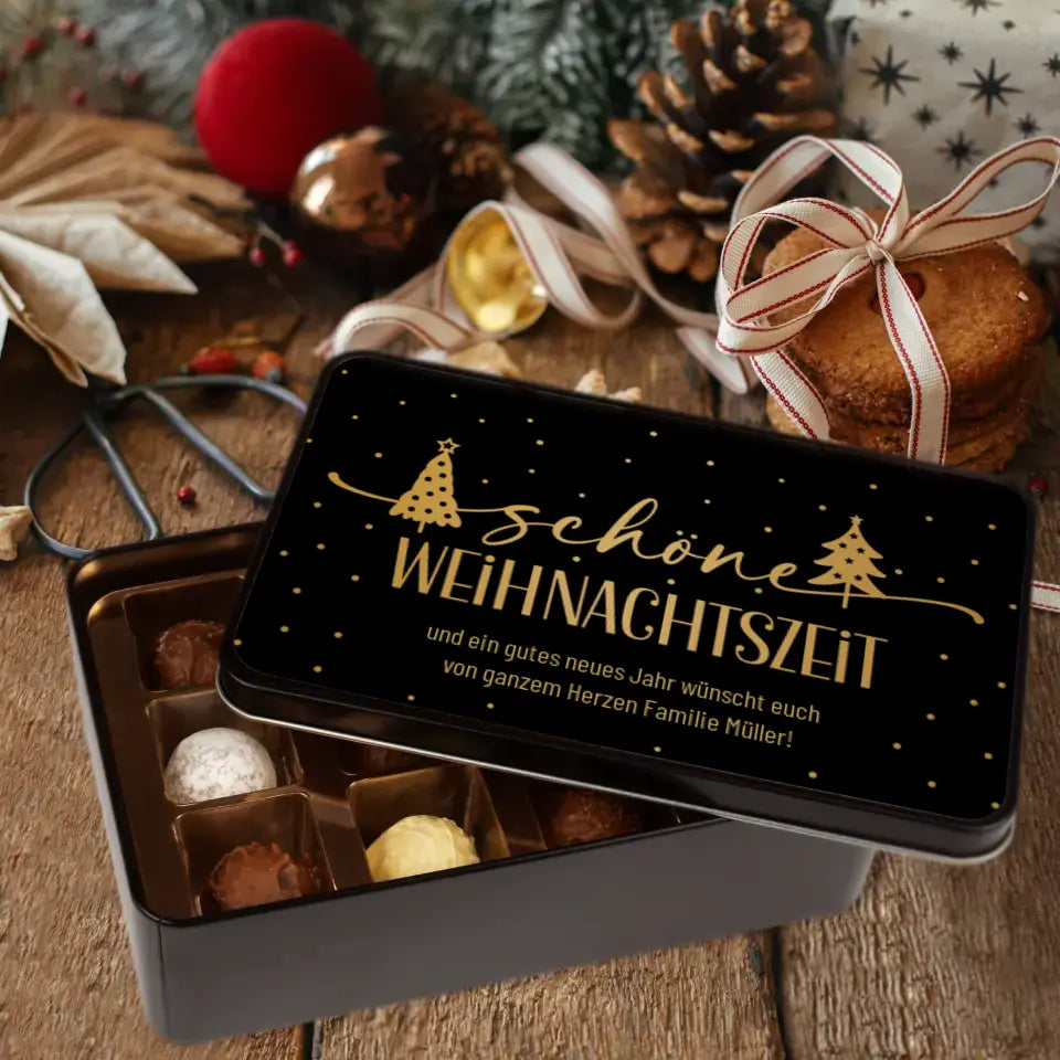 Geschenkdose mit Pralinen personalisiert „Schöne Weihnachtszeit"