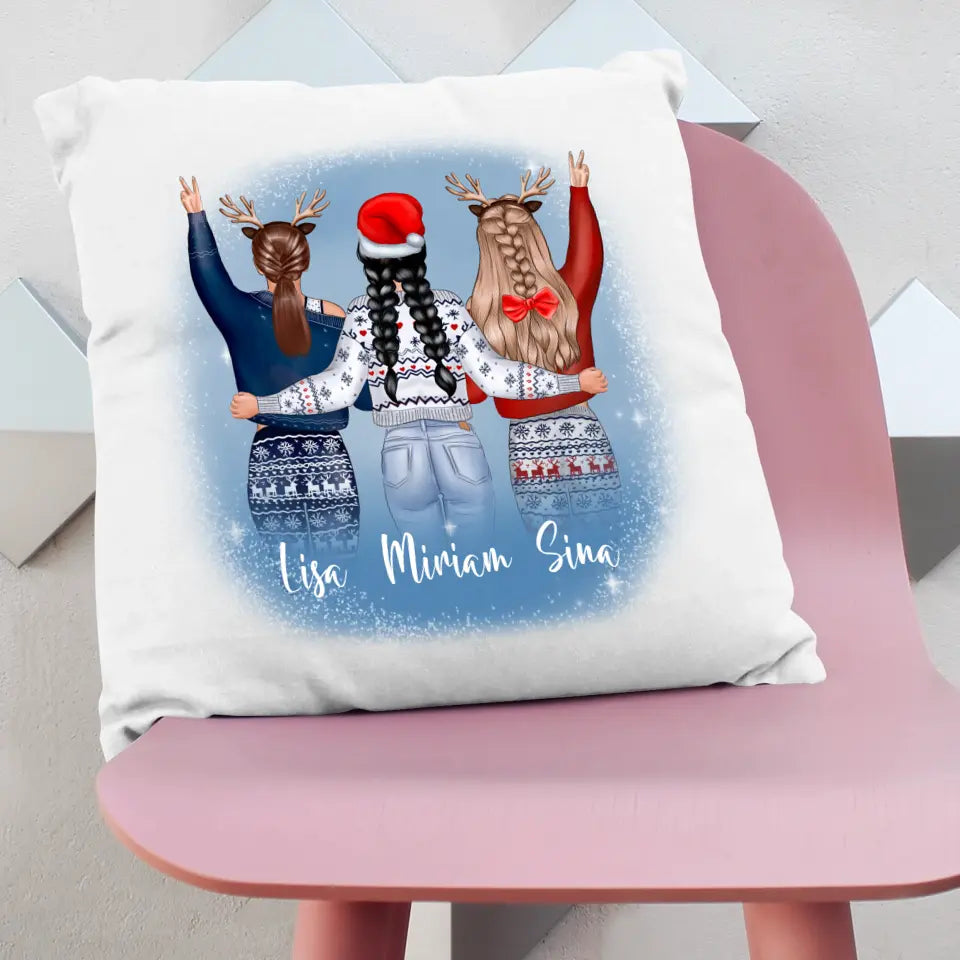 Kissen "Freundinnen zur Weihnachtszeit" personalisiert mit Wunschnamen + anpassbarer Grafik