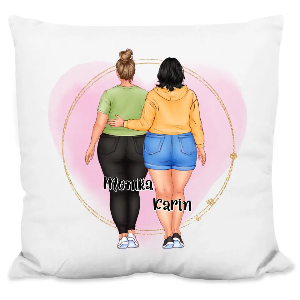 Kissen "Freundinnen mit rosa Herz" personalisiert mit Wunschnamen + anpassbarer Grafik