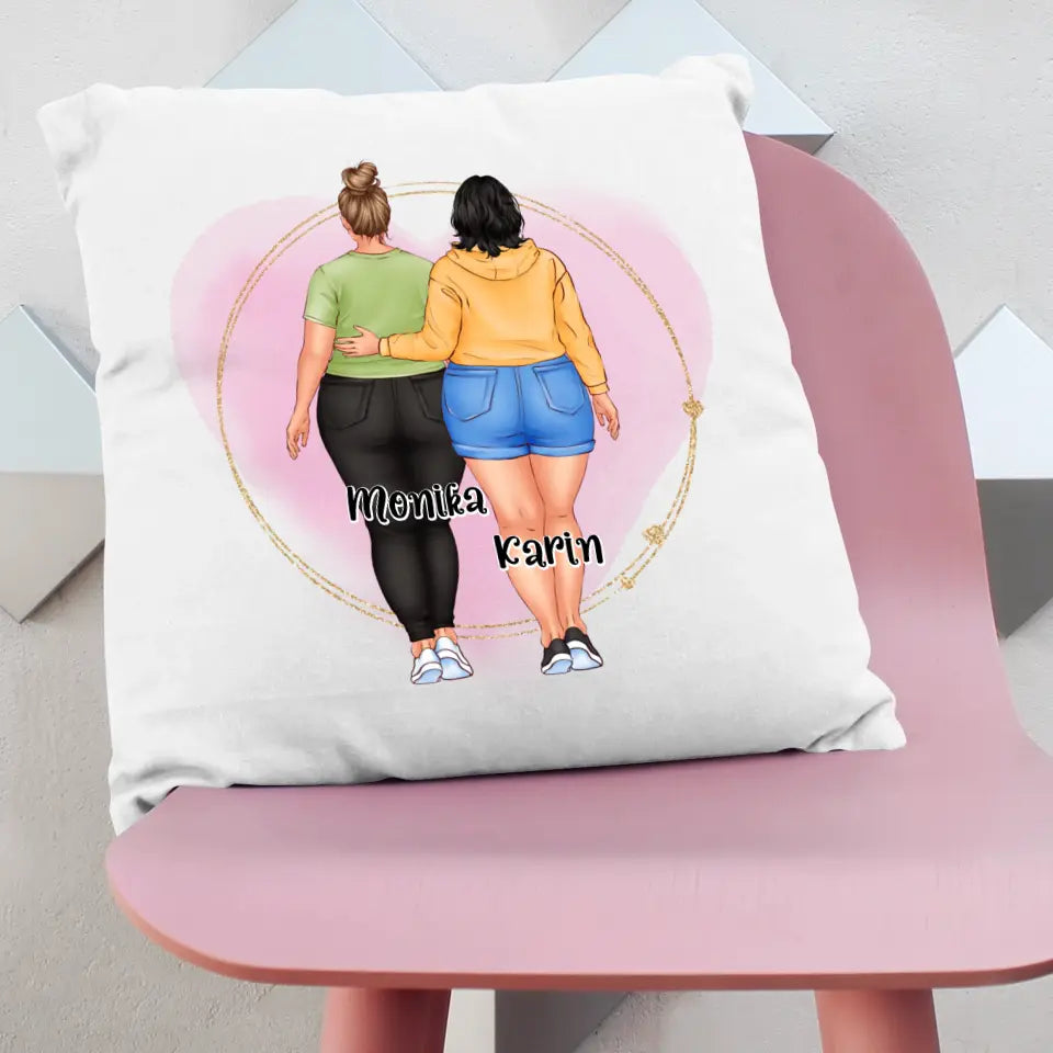 Kissen "Freundinnen mit rosa Herz" personalisiert mit Wunschnamen + anpassbarer Grafik